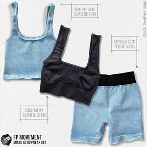 FP MOVEMENT SET: GOOD KARMA BRA + HAPPINESS RUNS BRA + PRAJNA SHORTS LIGHT BLUE